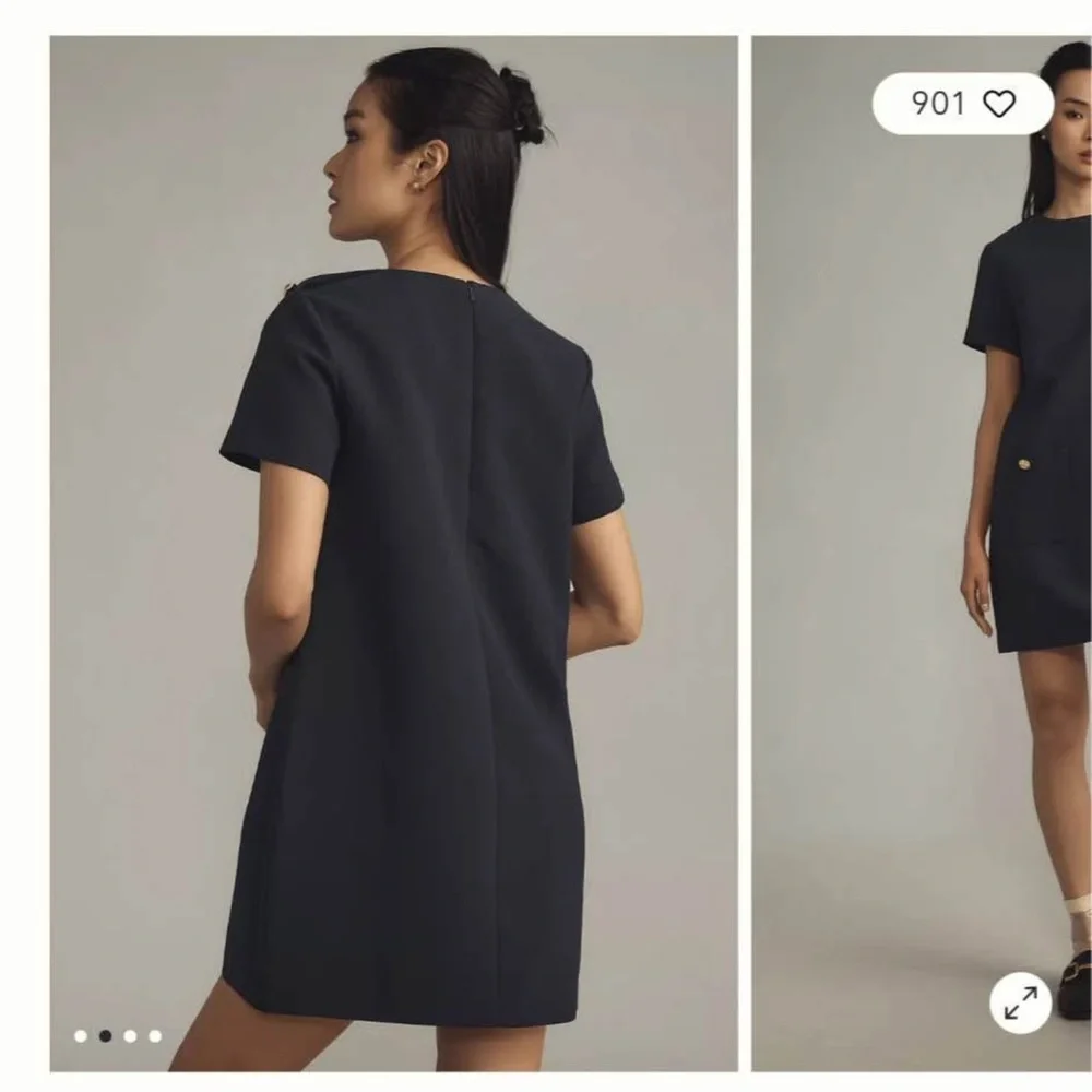 Elegant Navy Blue Dress with Gold Accents - from Anthropologie - Picture 2 of 3